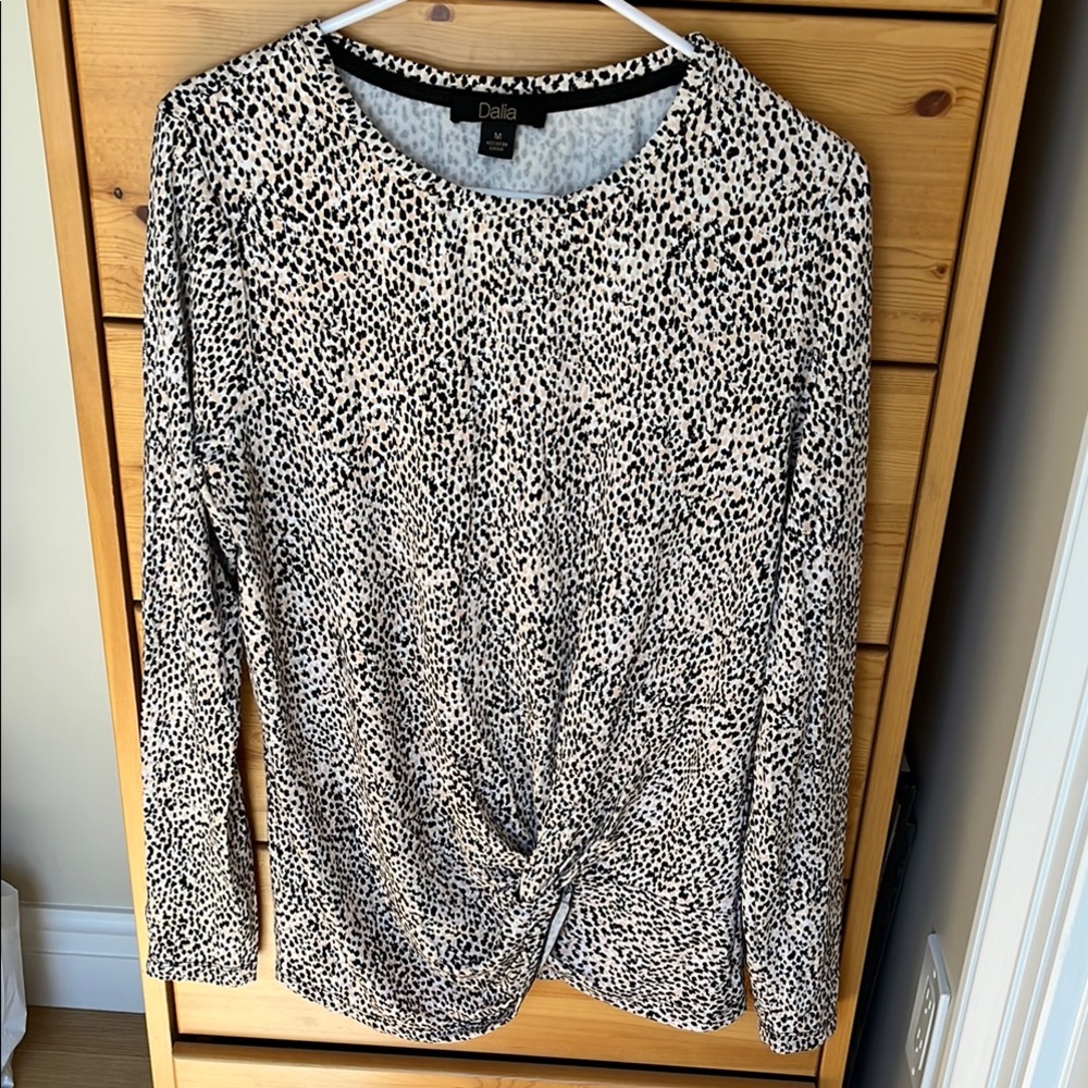 Dalia Black and White Tie Front Long Sleeve Blouse